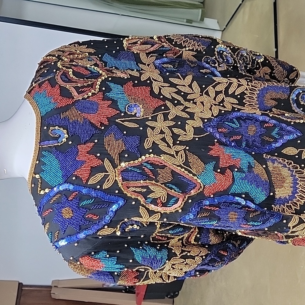 Vintage Tan-Chho 100% Pure Silk Long Beaded Jacket Sequin Embellished Duster - Picture 4 of 15